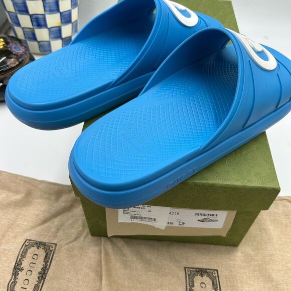 Men's Gucci interlocking G rubber Pool slides size 12 made in Italy - Picture 8 of 13